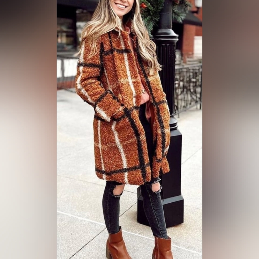 Women's Brown Plaid Coat